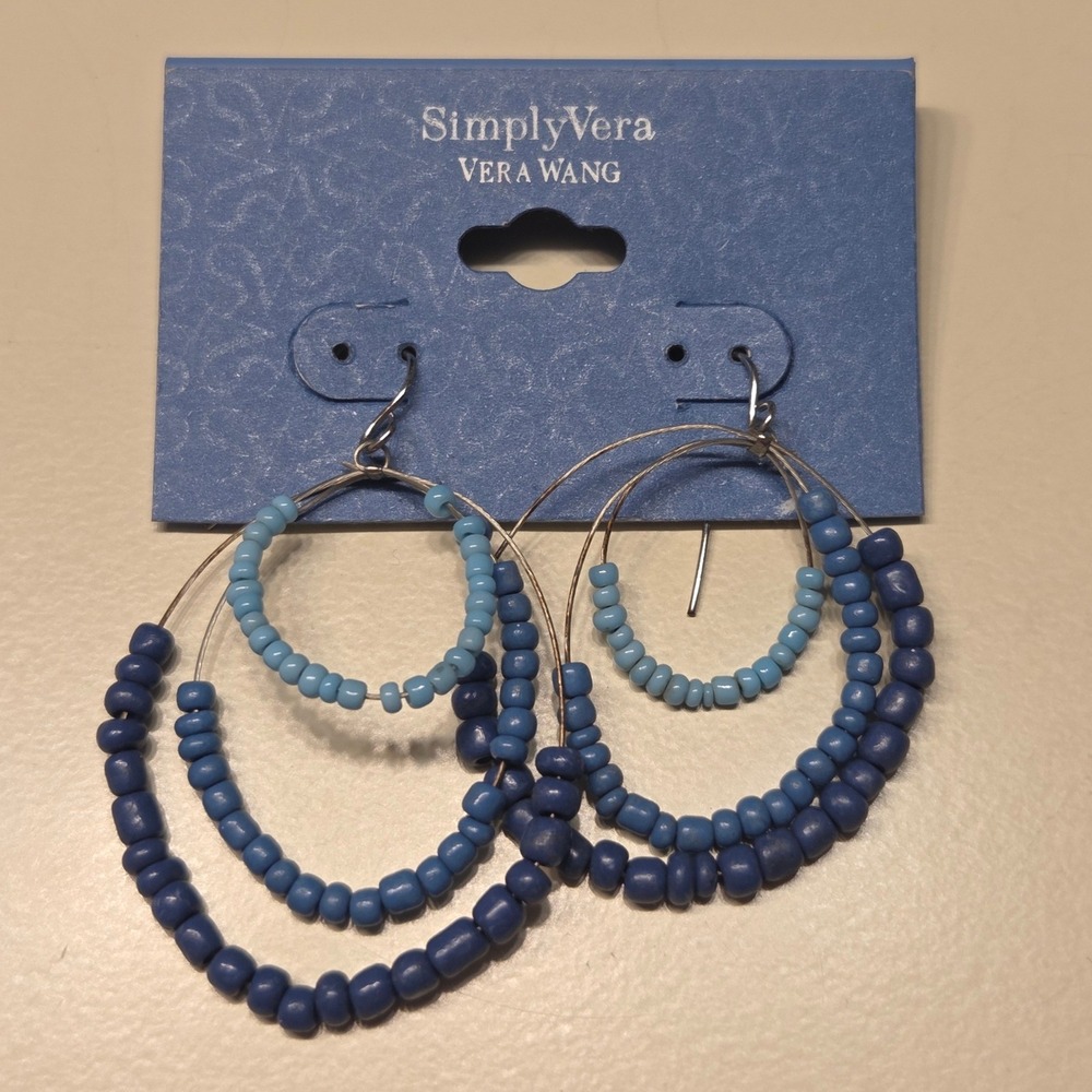 Simply Vera Vera Wang Blue Beaded Hoop Earrings Tiered Dangle Drop Boho